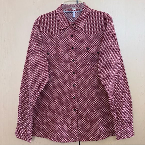 Cinch Tops - CINCH Shirt Women's Long Sleeve Snap Up Geometric Pink‎ Size  XXL